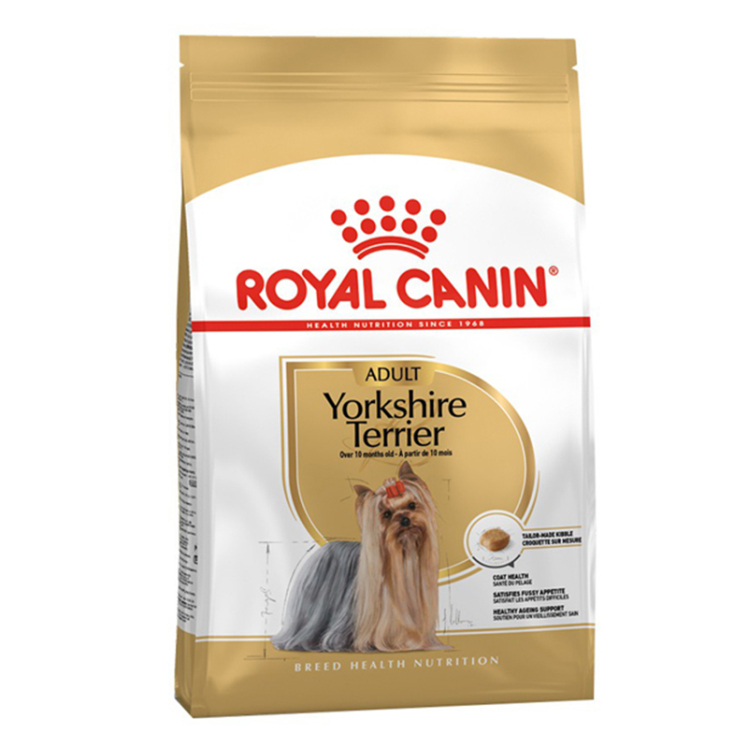 عکس بسته بندی غذای خشک سگ رویال کنین مدل Adult Yorkshire Terrier وزن 1.5 کیلوگرم از رو به رو