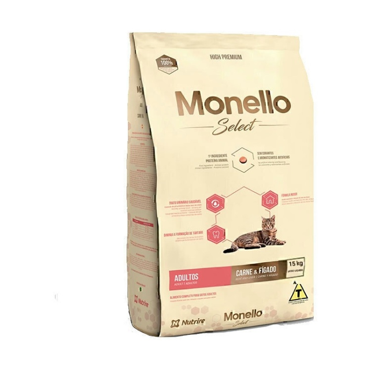تصویر بسته‌بندی غذای خشک گربه مونلو سلکت با طعم گوشت و جگر Monello Select Meat & Liver وزن 15 کیلوگرم از نمای پشت