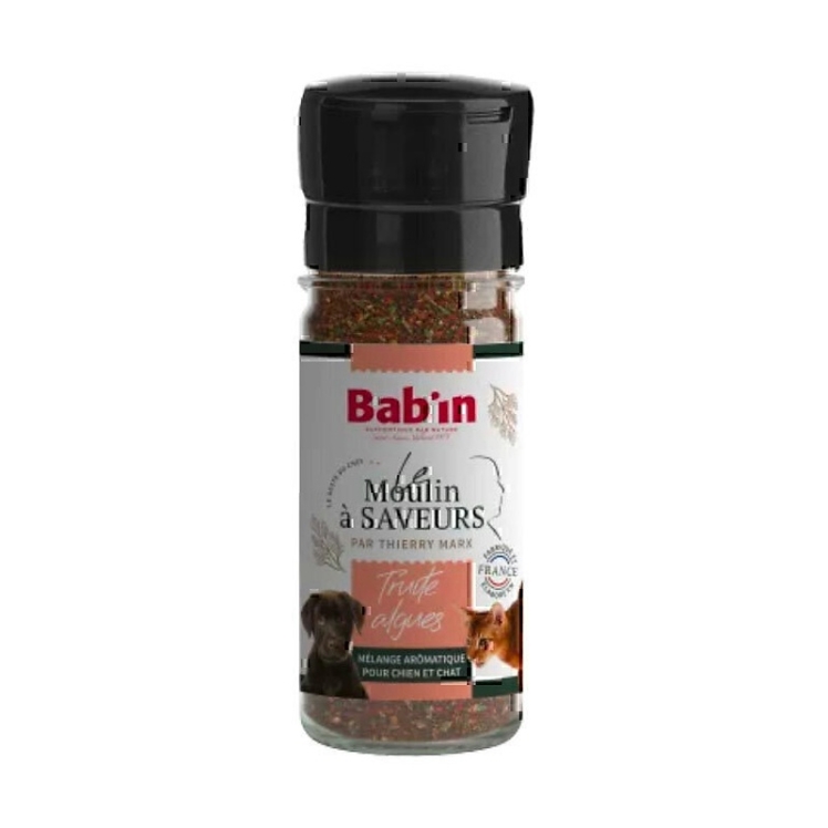 تصویر توضیحات پودر طعم دهنده غذای خشک سگ و گربه با طعم اردک و هویج بابین Babin Flavour Mill With Duck & Carrot وزن 45 گر