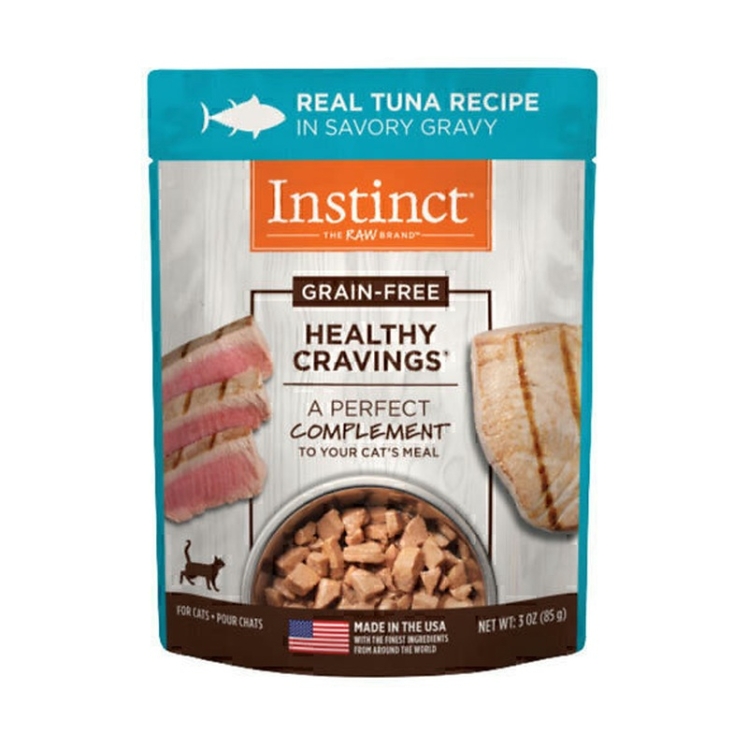 تصویر پشت پوچ گربه اینستینکت با طعم ماهی تن در سس Instinct In Savory Gravy With Tuna وزن 85 گرم
