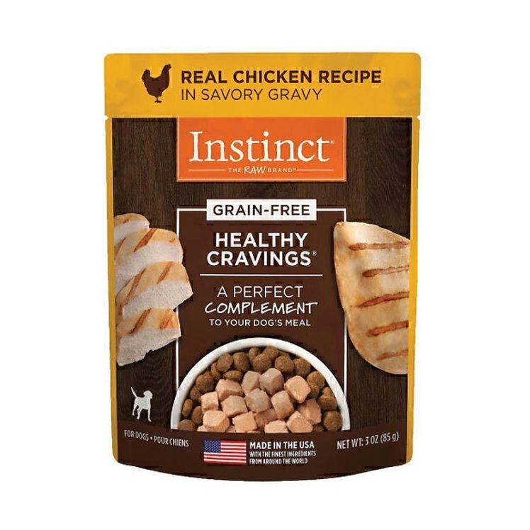 تصویر پشت پوچ سگ اینستینکت با طعم مرغ در سس Instinct Pouch In Savory Gravy With Chicken وزن 85 گرم