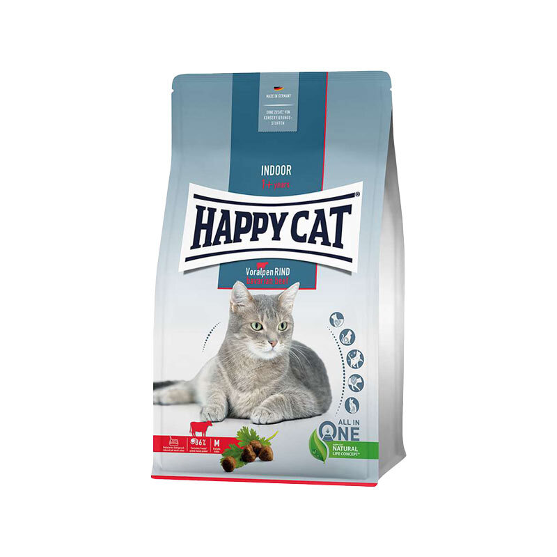  تصویر غذای خشک گربه هپی کت مدل Adult Indoor Voralpen-Rind وزن 1.3 کیلوگرم 