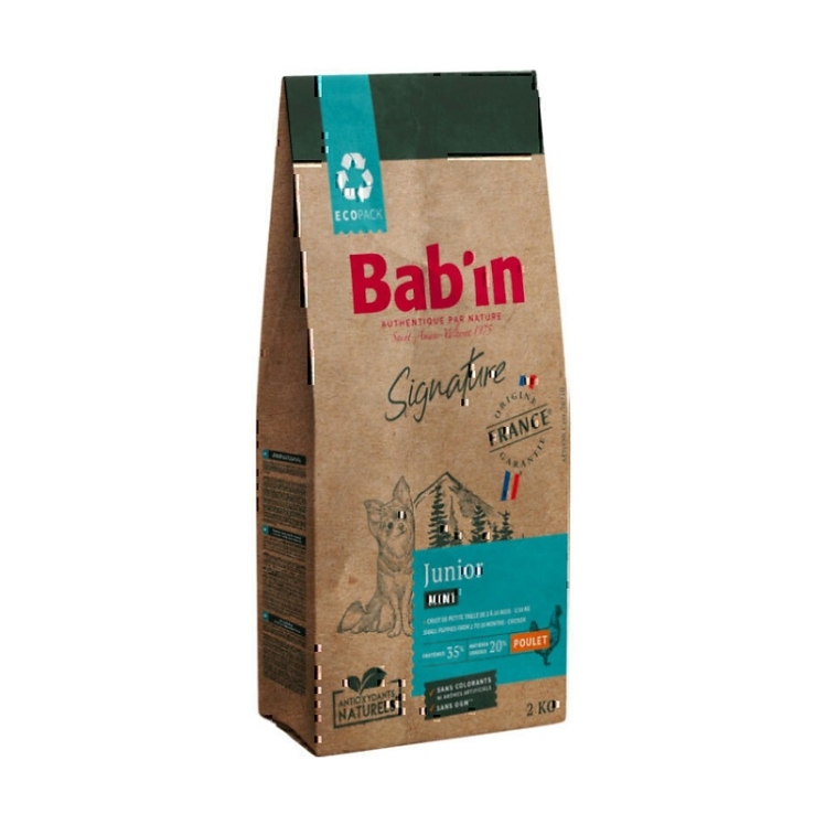 تصویر ترکیبات غذای خشک توله سگ نژاد کوچک بابین با طعم مرغ Babin Mini Junior With Chicken وزن 2 کیلوگرم