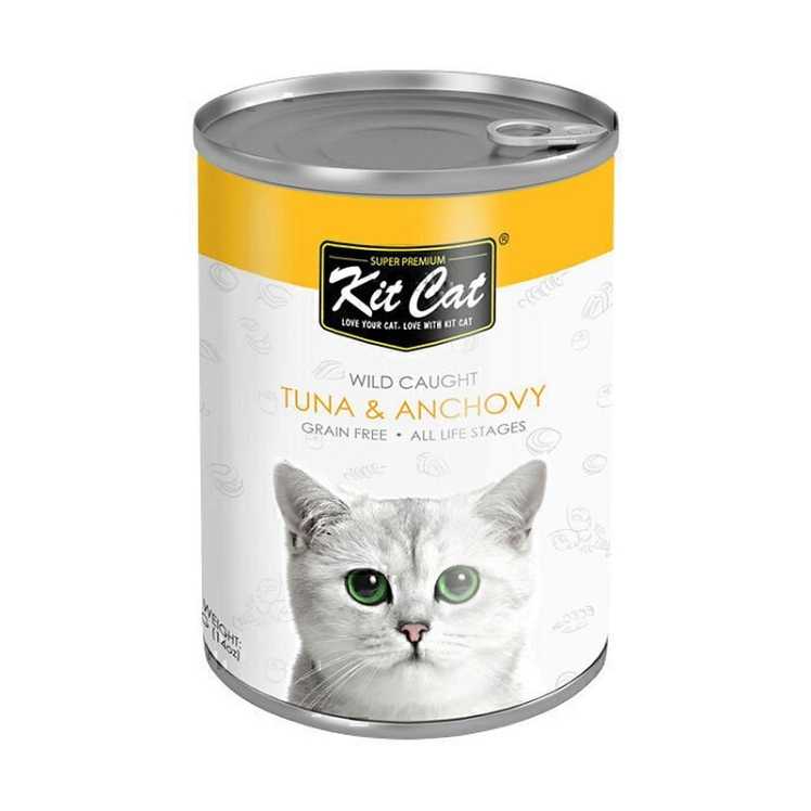 تصویر محتویات کنسرو غذای گربه کیت کت با طعم ماهی تن و ماهی ساردین KitCat Tuna & Anchovy وزن 400 گرم