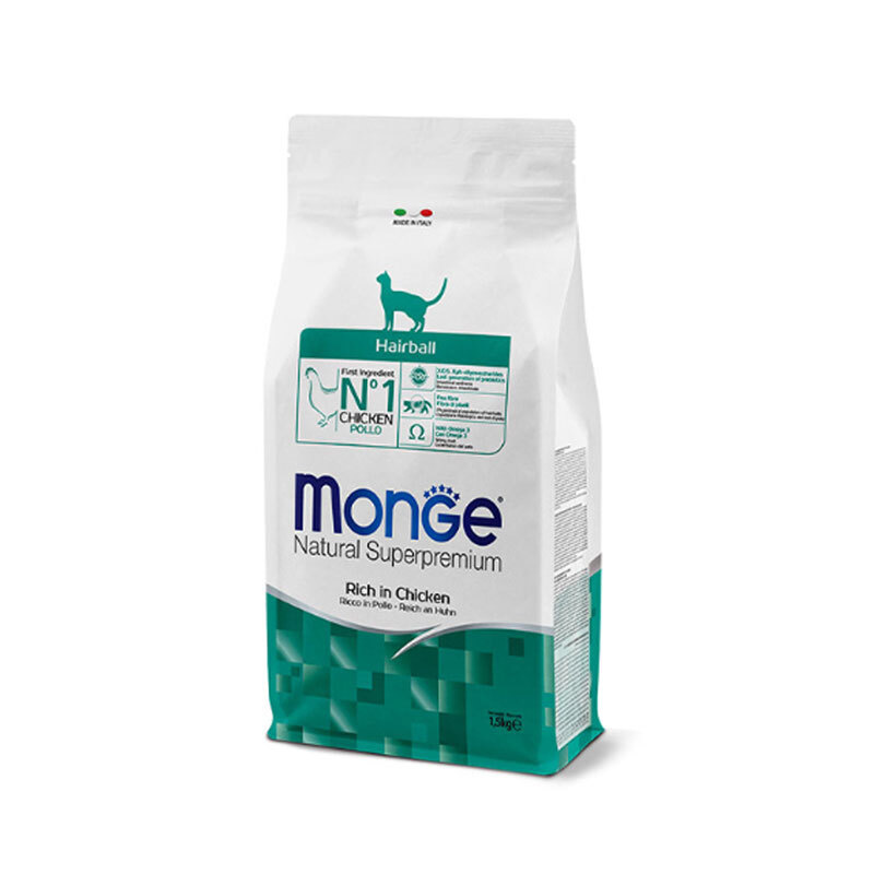  تصویر غذای خشک گربه مونژ دفع کننده گلوله مویی با طعم مرغ Monge Hariball Cat Food وزن 1.5 کیلوگرم 