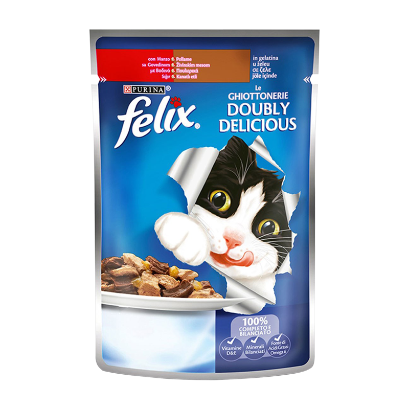  پوچ گربه فلیکس با طعم گوشت و مرغ Felix Chicken & Beef وزن 100 گرم 