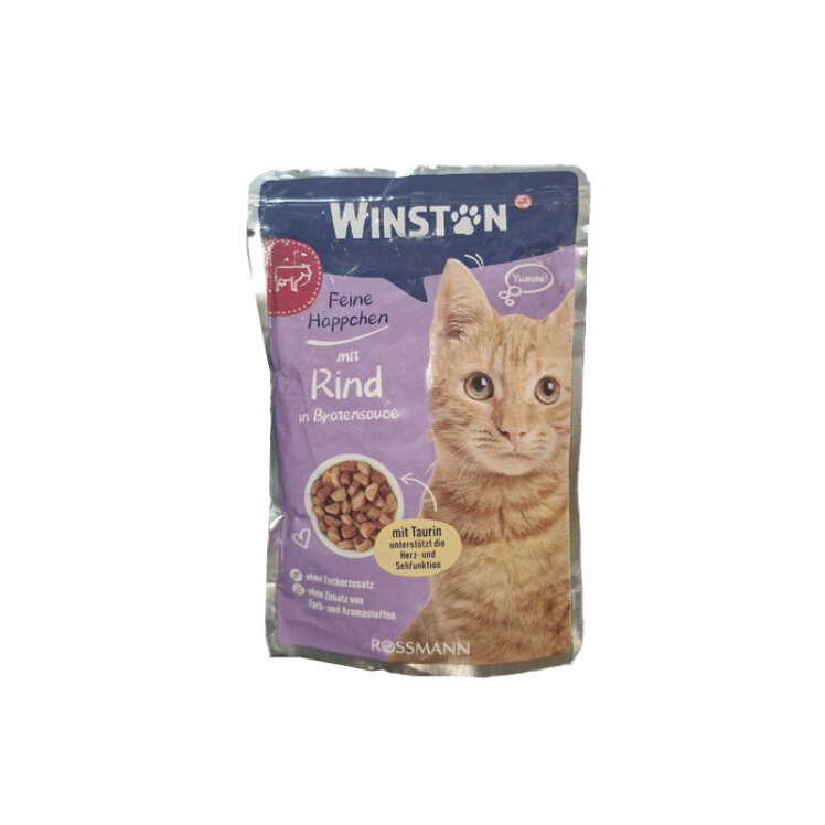 تصویر پوچ گربه وینستون با طعم گوشت گاو در سس Winston Beef In Gravy وزن 100 گرم