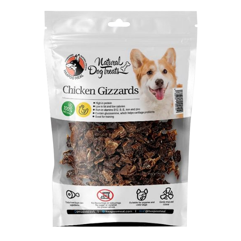  عکس بسته بندی تشویقی سگ هاپومیل مدل Chicken Gizzards وزن 70 گرم 