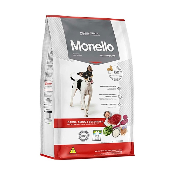 عکس ویژگی‌های غذای خشک سگ نژاد کوچک با طعم گوشت و برنج مونلو Monello Special Premium Small Breed Adult Dog وزن 1 کیلوگرم