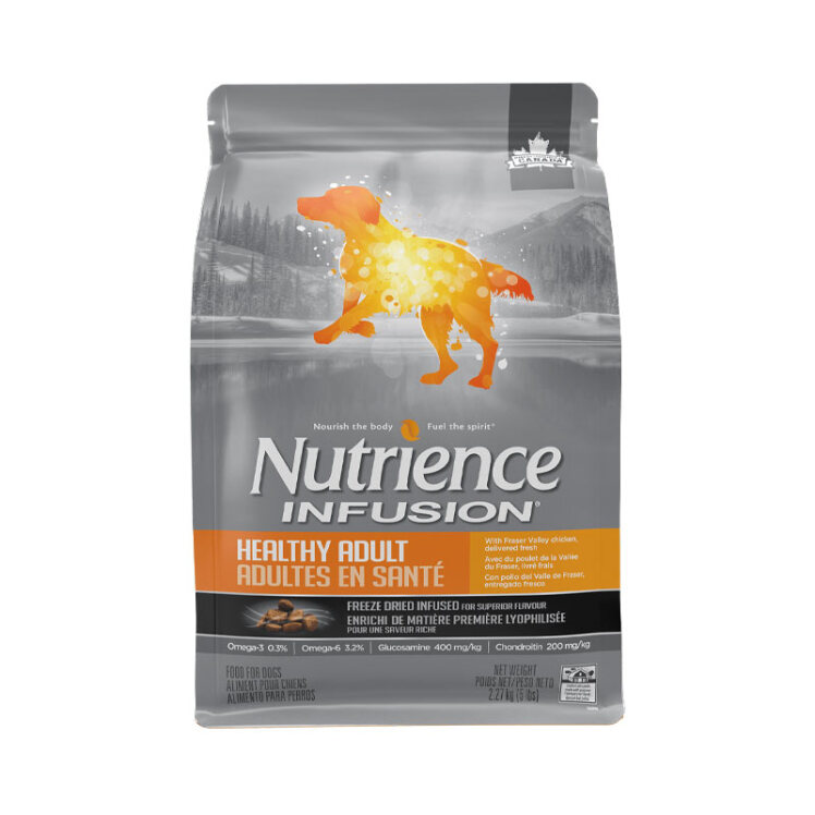 عکس محتوای غذای خشک سگ بالغ نوترینس اینفیوژن با طعم مرغ Nutrience Infusion Healthy Adult With Chicken وزن 2.27 کیلوگرم