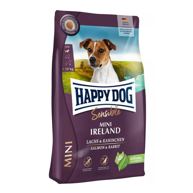 تصویر غذای خشک سوپر پرمیوم سگ هپی داگ با طعم گوشت سالمون و خرگوش Happy Dog Mini Irland وزن 4 کیلوگرم