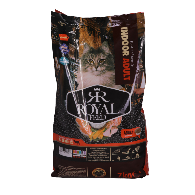  عکس بسته بندی غذای خشک گربه رویال فید مدل Indoor Adult وزن 7 کیلوگرم 