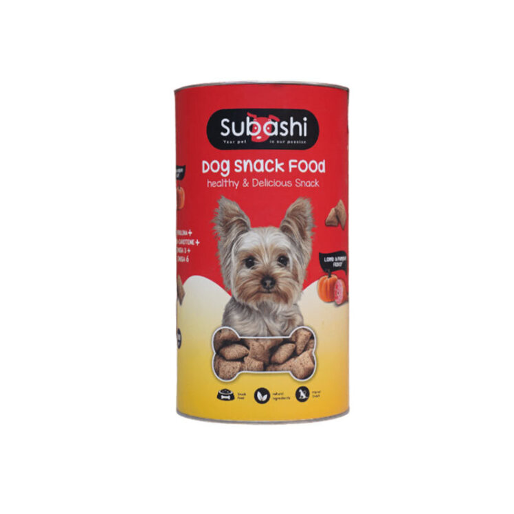 عکس بسته بندی اسنک تشویقی سگ سوباشی با طعم بره و کدوحلوایی Subashi Dog Snack With Lamb & Pumpkin وزن 500 گرم
