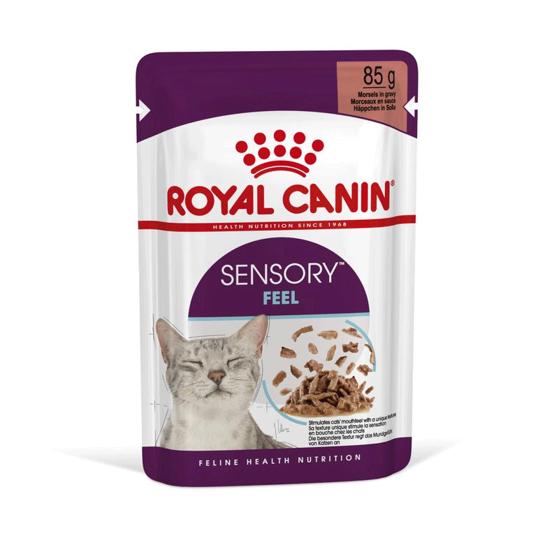 تصویر پوچ رویال کنین مناسب برای گربه های بد غذا در سس گوشت Royal Canin Sensory Feel in Gravy وزن 85 گرم