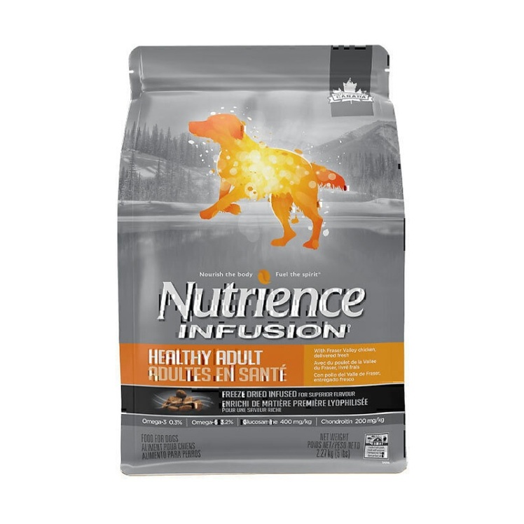 عکس محتوای غذای خشک سگ بالغ نوترینس اینفیوژن با طعم مرغ Nutrience Infusion Healthy Adult With Chicken وزن 2.27 کیلوگرم