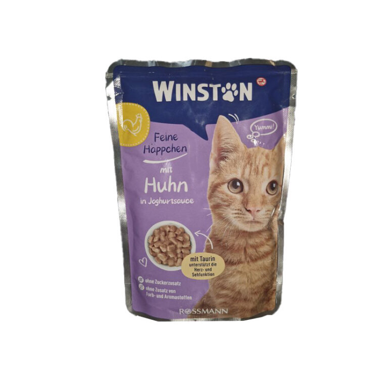 تصویر پوچ گربه وینستون با طعم مرغ در سس ماست Winston Chicken In Yogurt Sauce وزن 100 گرم