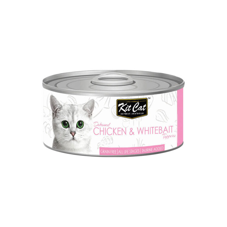 تصویر کنسرو غذای گربه کیت کت با طعم مرغ و بچه ماهی KitCat Chicken & Whitebait وزن 80 گرم