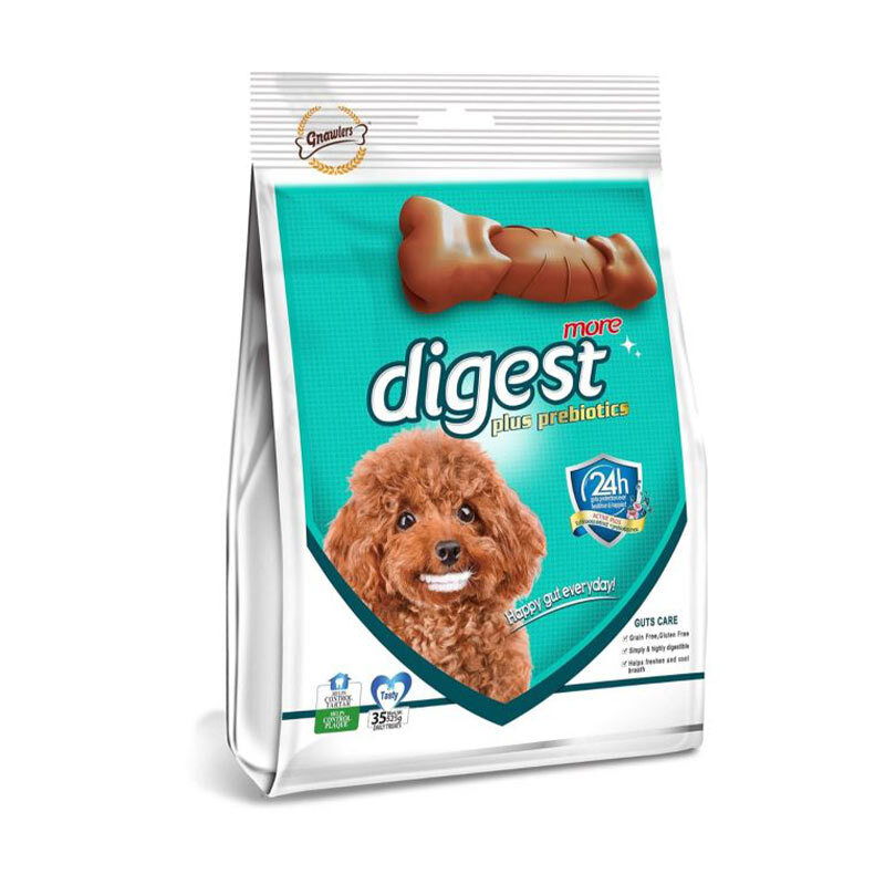  عکس بسته‌بندی تشویقی سگ گناولرز حاوی پروبیوتیک Gnawlers Digest More Dog Treat بسته 35 عددی 