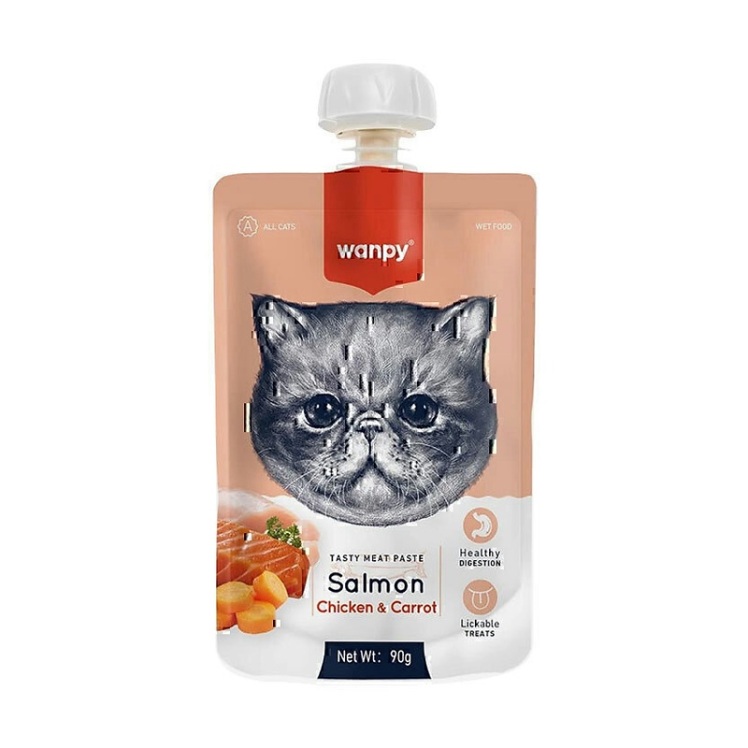 عکس محتویات پودینگ گربه ونپی با طعم ماهی سالمون، مرغ و هویج Wanpy Soup Salmon, Chicken & Carrot 
