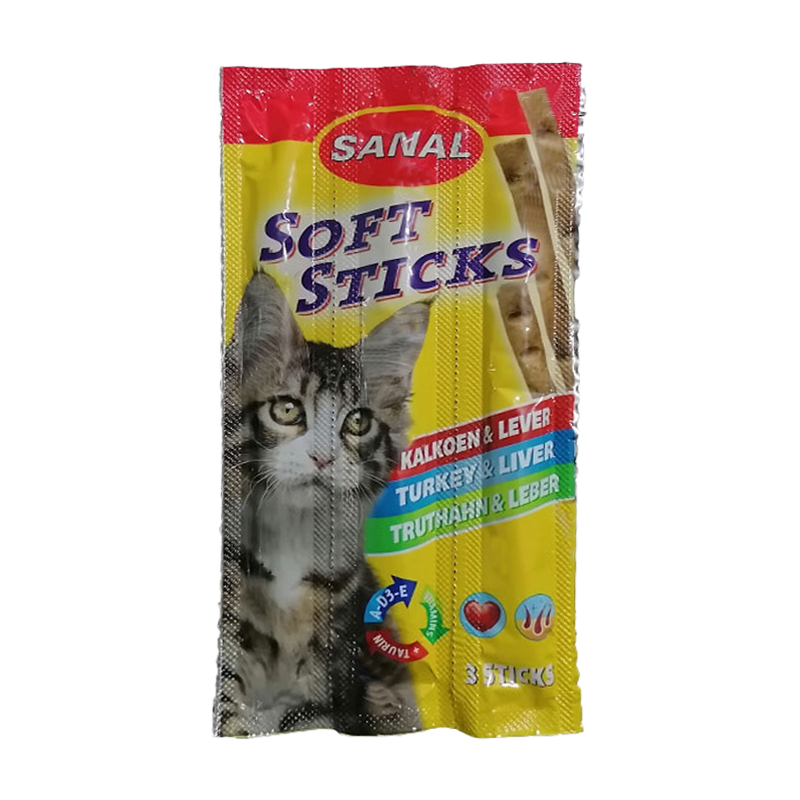  تشویقی مدادی گربه سانال با طعم بوقلمون و جگر Sanal Soft Sticks Turkey & Liver بسته 3 عددی 