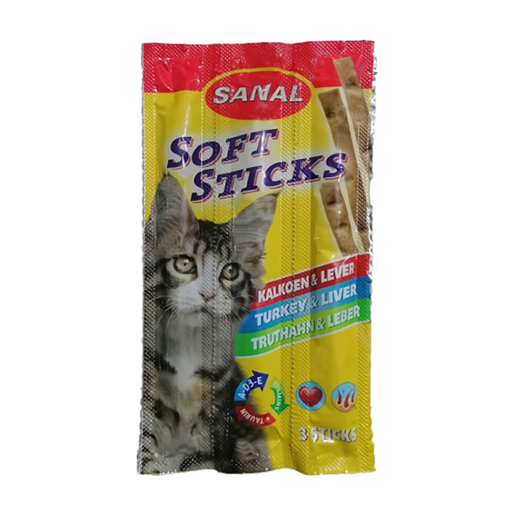 تشویقی مدادی گربه سانال با طعم بوقلمون و جگر Sanal Soft Sticks Turkey & Liver بسته 3 عددی