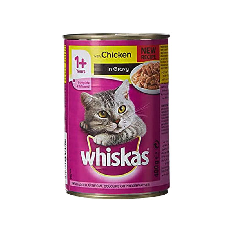  عکس بسته بندی کنسرو غذای گربه ویسکاس مدل Chicken وزن 400 گرم 