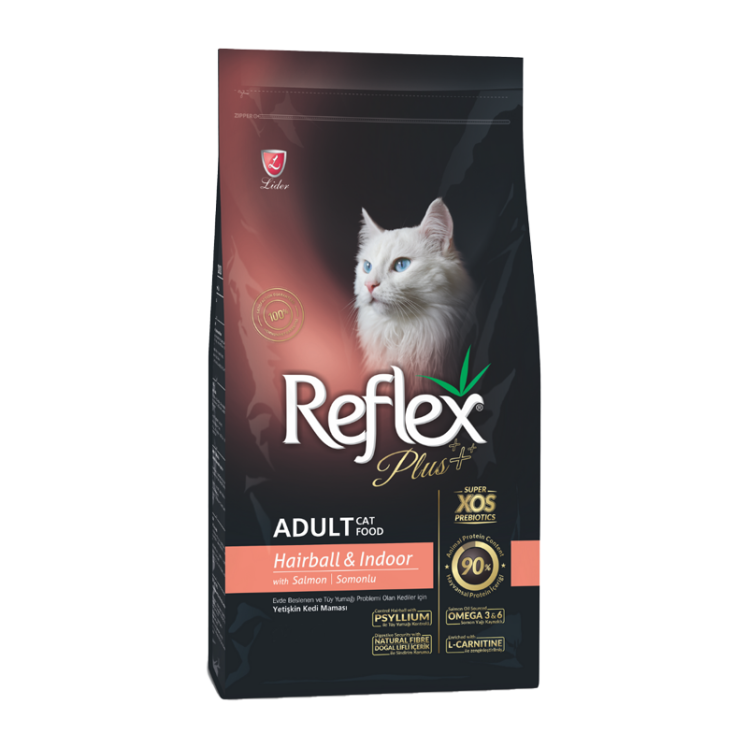 غذای خشک گربه باطعم سالمون مدل هربال رفلکس پلاس Reflex Plus Hairball & Indoor with Salmon وزن 15 کیلوگرم