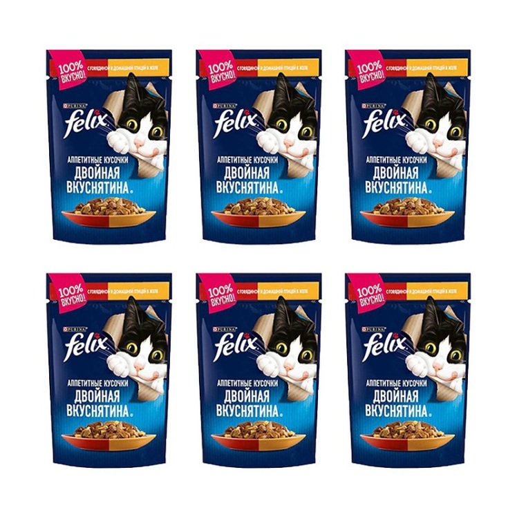 تصویر پوچ گربه فلیکس با طعم گوشت و مرغ Felix Chicken & Beef وزن 85 گرم
