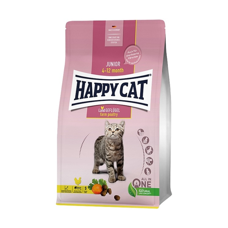 تصویر دانه غذای خشک بچه گربه هپی کت با طعم مرغ HappyCat Junior Farm Poultry وزن 1.3 کیلوگرم