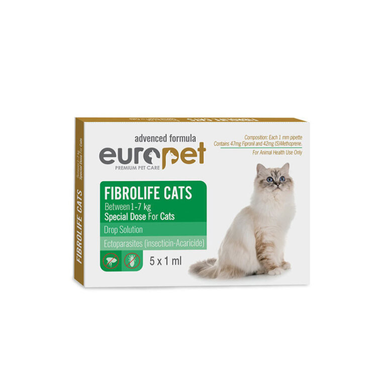 تصویر قطره ضد کک و کنه گربه یوروپت Europet ‌‌Fibrolife Cats بسته 5 عددی