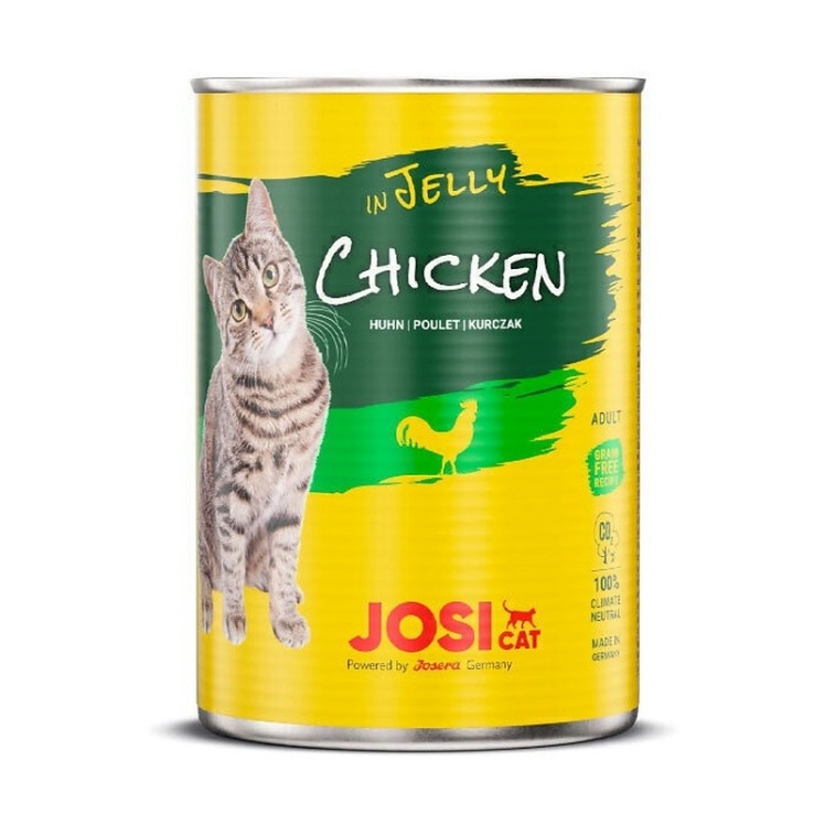 تصویر از بالا کنسرو غذای گربه جوسرا با طعم گوشت مرغ Josicat Chicken in jelly وزن 400 گرم