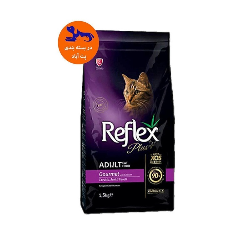 تصویر پشت غذای خشک گربه با طعم مرغ مدل گورمِ رفلکس پلاس Reflex Plus Adult Gourmet وزن 1 کیلوگرم