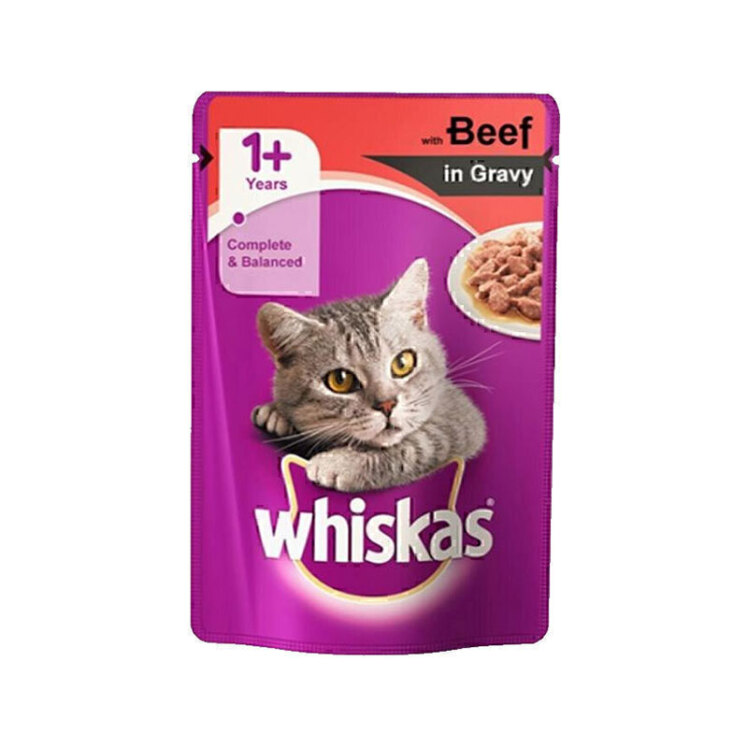 تصویر محتویات پوچ گربه ویسکاس با طعم گوشت گاو Whiskas Pate Beef وزن 100 گرم