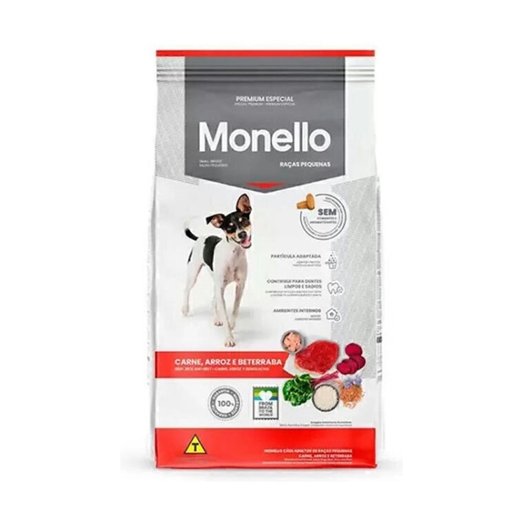 عکس بسته‌بندی غذای خشک سگ نژاد کوچک با طعم گوشت و برنج مونلو Monello Special Premium Small Breed Adult Dog وزن 1 کیلوگرم