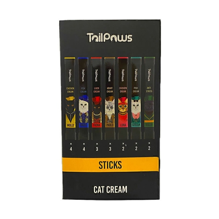 تصویر بسته بندی پک میکس گربه تیل پاوز TailPaws Mix Pack Cat Treat بسته 20 عددی از نمای بغل