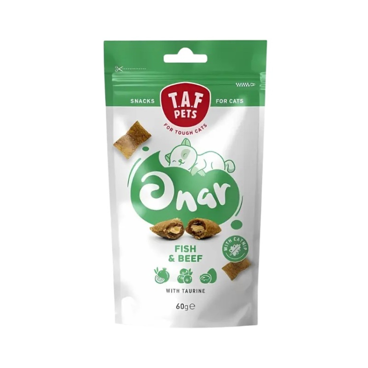 عکس تشویقی گربه اونار تاف پتز با طعم ماهی و گوشت گاو T.A.F. Pets Onar Fish & Beef وزن 60 گرم