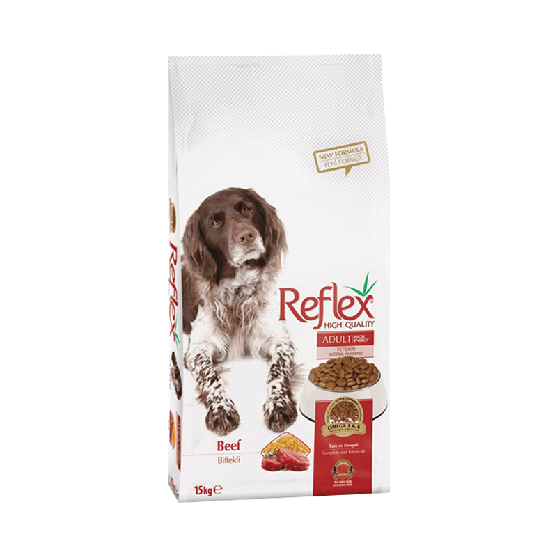  غذای خشک سگ بالغ رفلکس با طعم گوشت گاو Reflex Dog Adult Beef وزن 15 کیلوگرم 