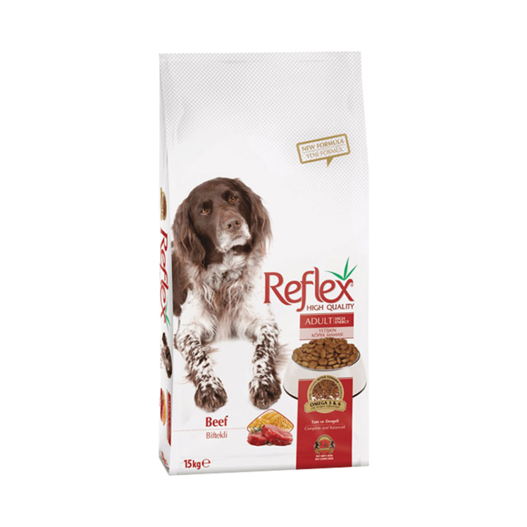 غذای خشک سگ بالغ رفلکس با طعم گوشت گاو Reflex Dog Adult Beef وزن 15 کیلوگرم