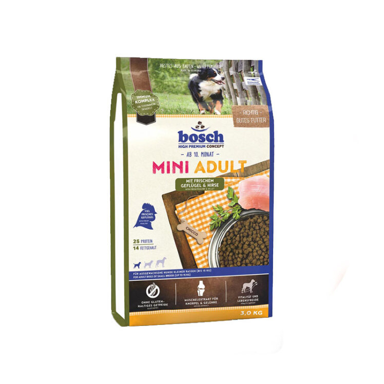 تصویر غذای خشک سگ مرغ و ارزن بوش Bosch With Poultry & Millet Mini Adult وزن 3 کیلوگرم 