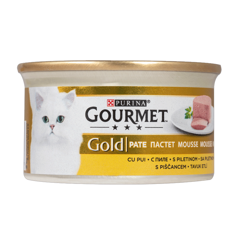  تصویر کنسرو غذای گربه گورمت مدل Gold Chicken وزن ۸۵ گرم 
