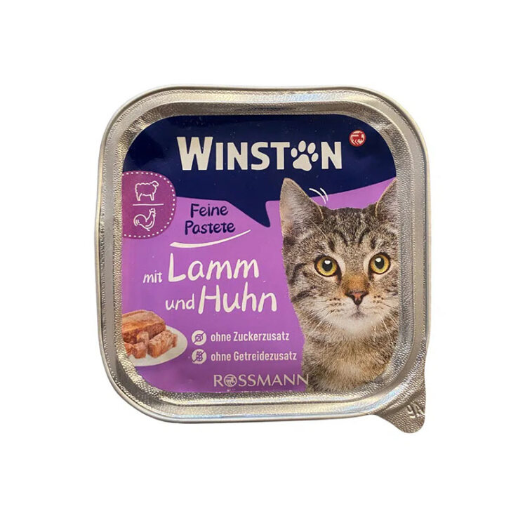 تصویر جلوی غذای کاسه ای گربه وینستون با طعم گوشت بره و مرغ Winston Lamb and Chicken وزن 100 گرم