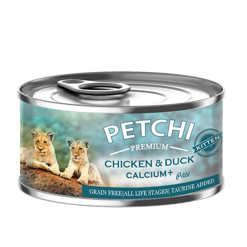  تصویر کنسرو غذای بچه گربه پتچی مدل Chicken & Duck Calsium Plus وزن 120 گرم 