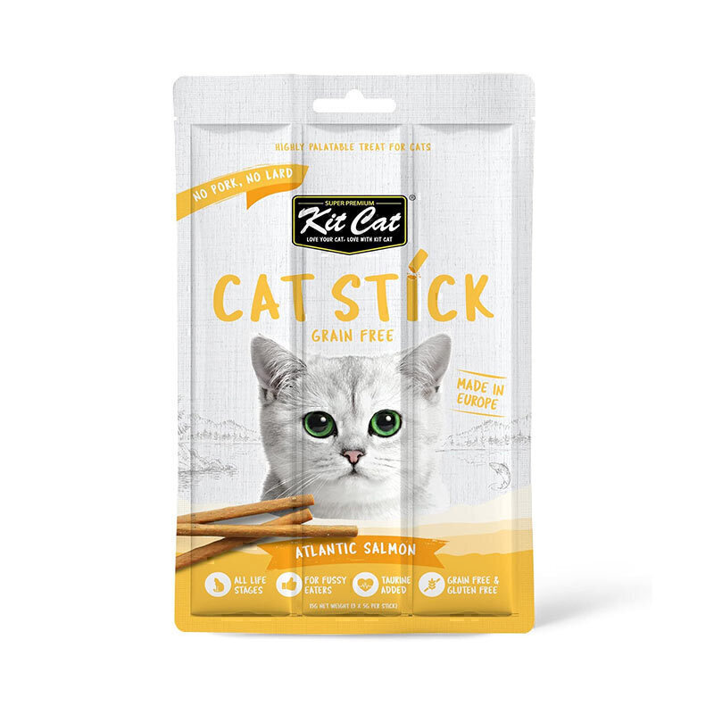  عکس تشویقی مدادی گربه کیت کت با طعم ماهی سالمون و غذای دریایی Kit Cat Cat Sticks With Atlantic Salmon وزن 15 گرم 