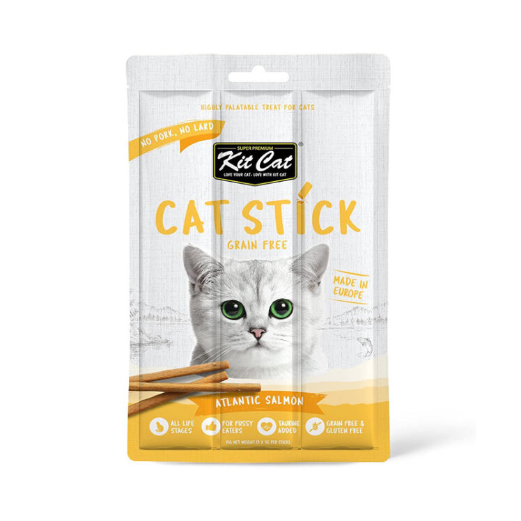 عکس تشویقی مدادی گربه کیت کت با طعم ماهی سالمون و غذای دریایی Kit Cat Cat Sticks With Atlantic Salmon وزن 15 گرم