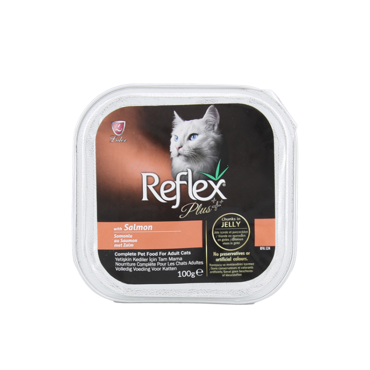 غذای کاسه‌ ای گربه سالمون رفلکس پلاس Reflex Plus salmon وزن 100 گرم