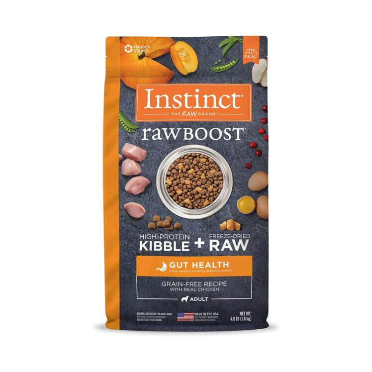 تصویر غذای خشک مناسب برای مشکلات گوارشی سگ بالغ با طعم مرغ اینستینکت Instinct Raw boost Kibble & Raw Gut Health With Chi