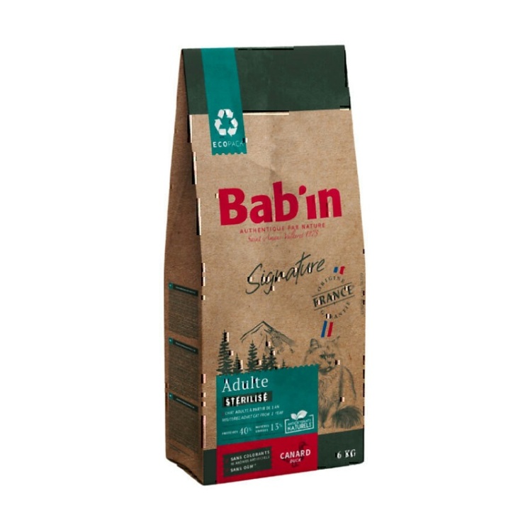 تصویر ترکیبات غذای خشک گربه بالغ عقیم شده بابین Babin Adult Sterilised With Duck وزن 1.5 کیلوگرم