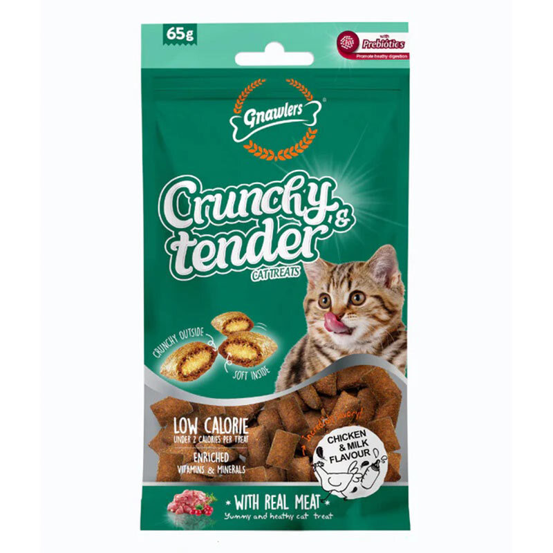  عکس تشویقی گربه گناولرز نوتری مغزدار با طعم مرغ و شیر Gnawlers Crunchy Cat Treat With Chicken & Dairy وزن 65 گرم 