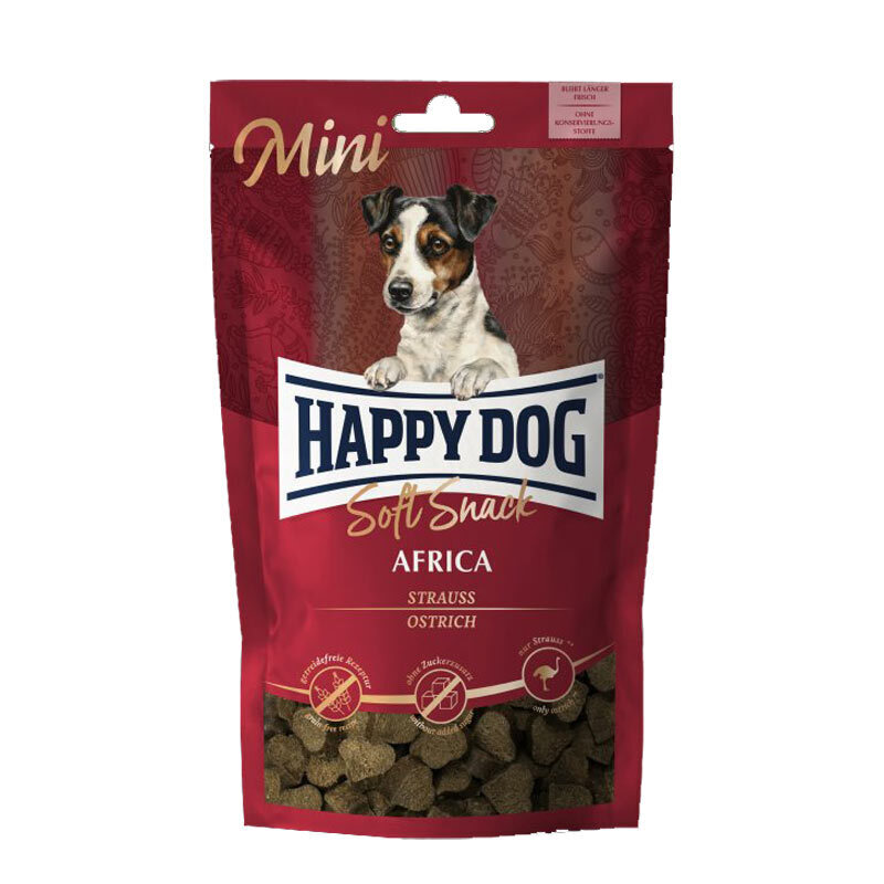  تصویر تشویقی سگ هپی داگ Happy Dog Mini Soft Snack Africa Ostrich وزن 100 گرم 