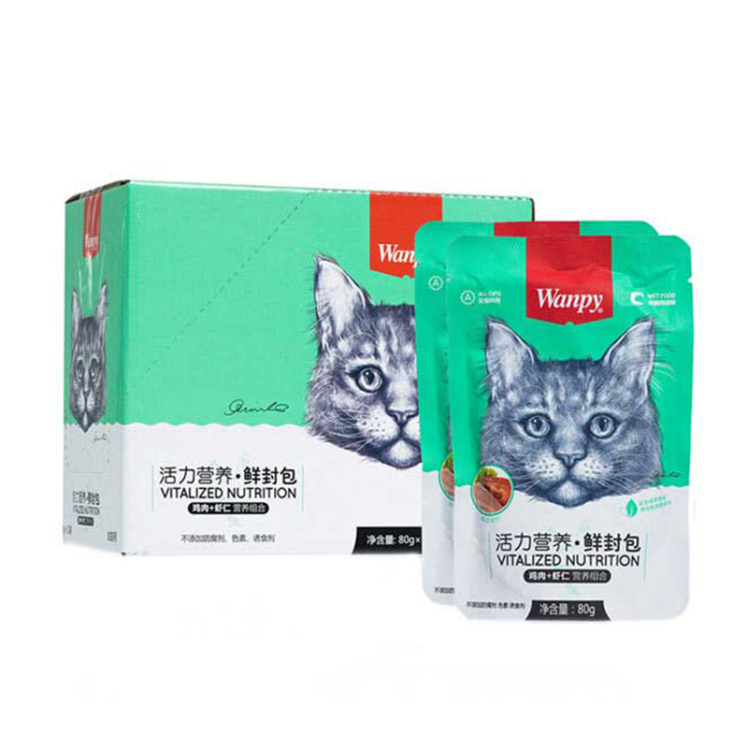 تصویر پوچ گربه ونپی مدل Shrimp & Chicken وزن ۸۰ گرم